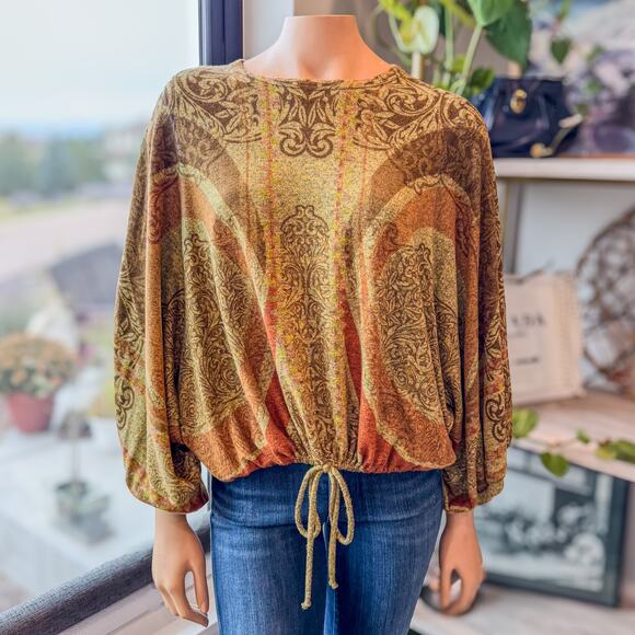 Inoah’s Collection Art to Wear Blouson Style Top w/ Drawstring Hem Women's Small - Picture 4 of 8